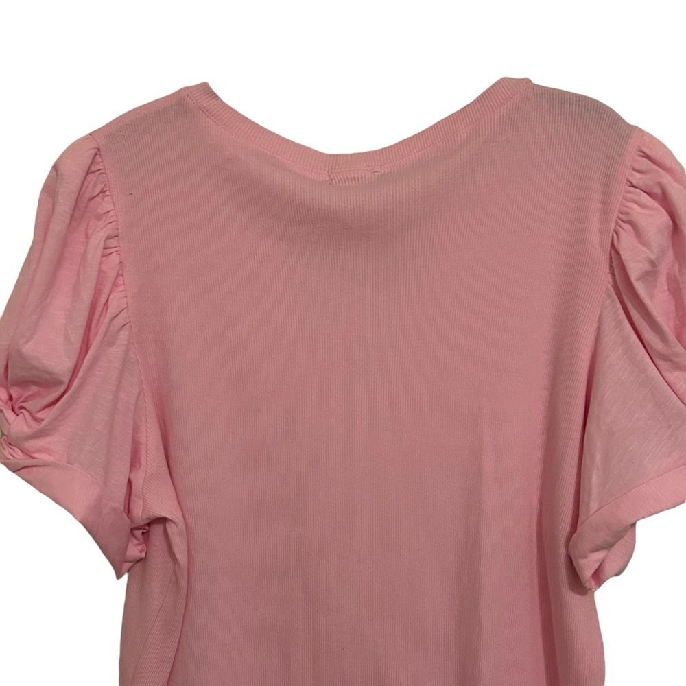 VINCE CAMUTO NWT Women's Pink Peony Short Puff Sleeve Ribbed Top XXL - Picture 7 of 14